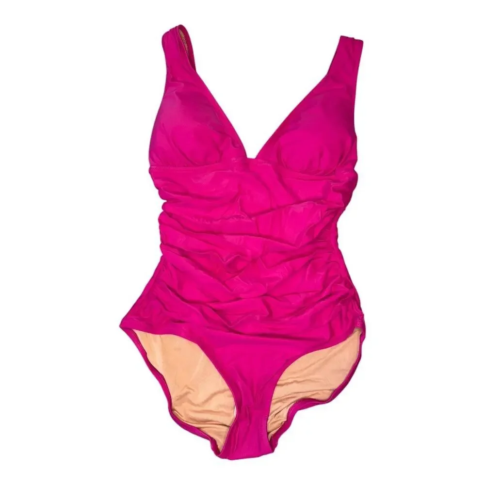 NEW J. Crew Women’s Size‎ 8 Radiant Fuchsia Ruched V-neck One-piece NWT